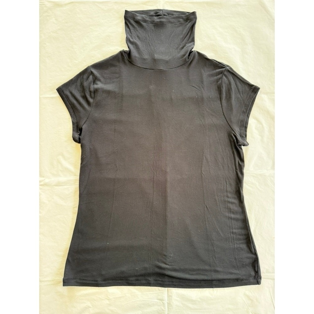 Cabi Turtleneck Top Women Size M Black Excellent Cap Sleeve Rayon Blend 4753